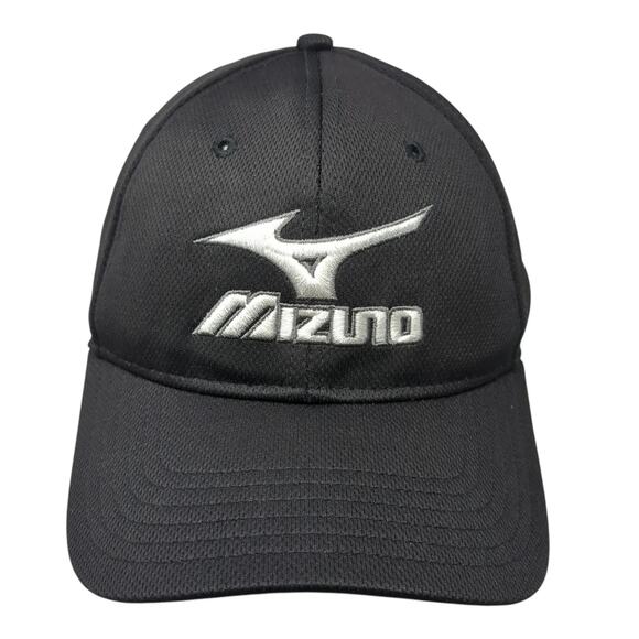 Mizuno Fitted Baseball Hat Black Large Solid Embroidered Vent Holes - Picture 1 of 9